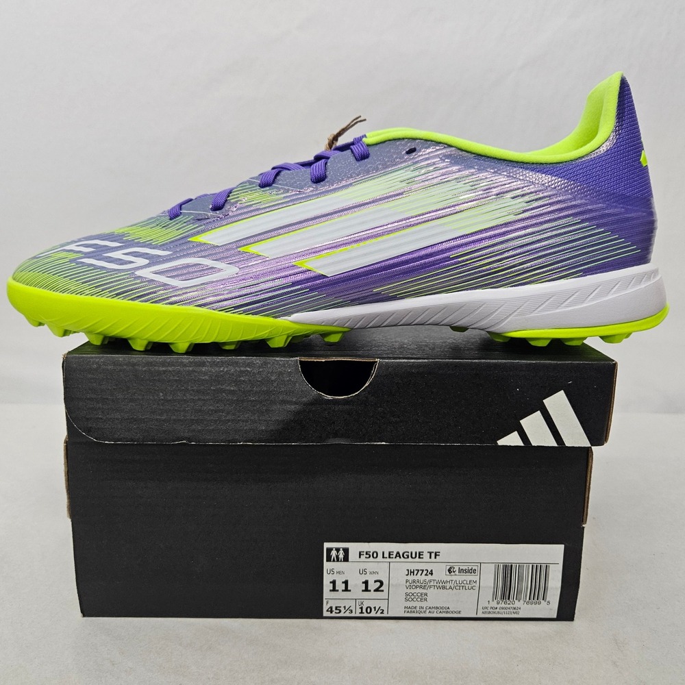 Adidas F50 League TF Soccer Cleats JH7724 Purple‎ Rush Lucid Lemon Mens Size 11